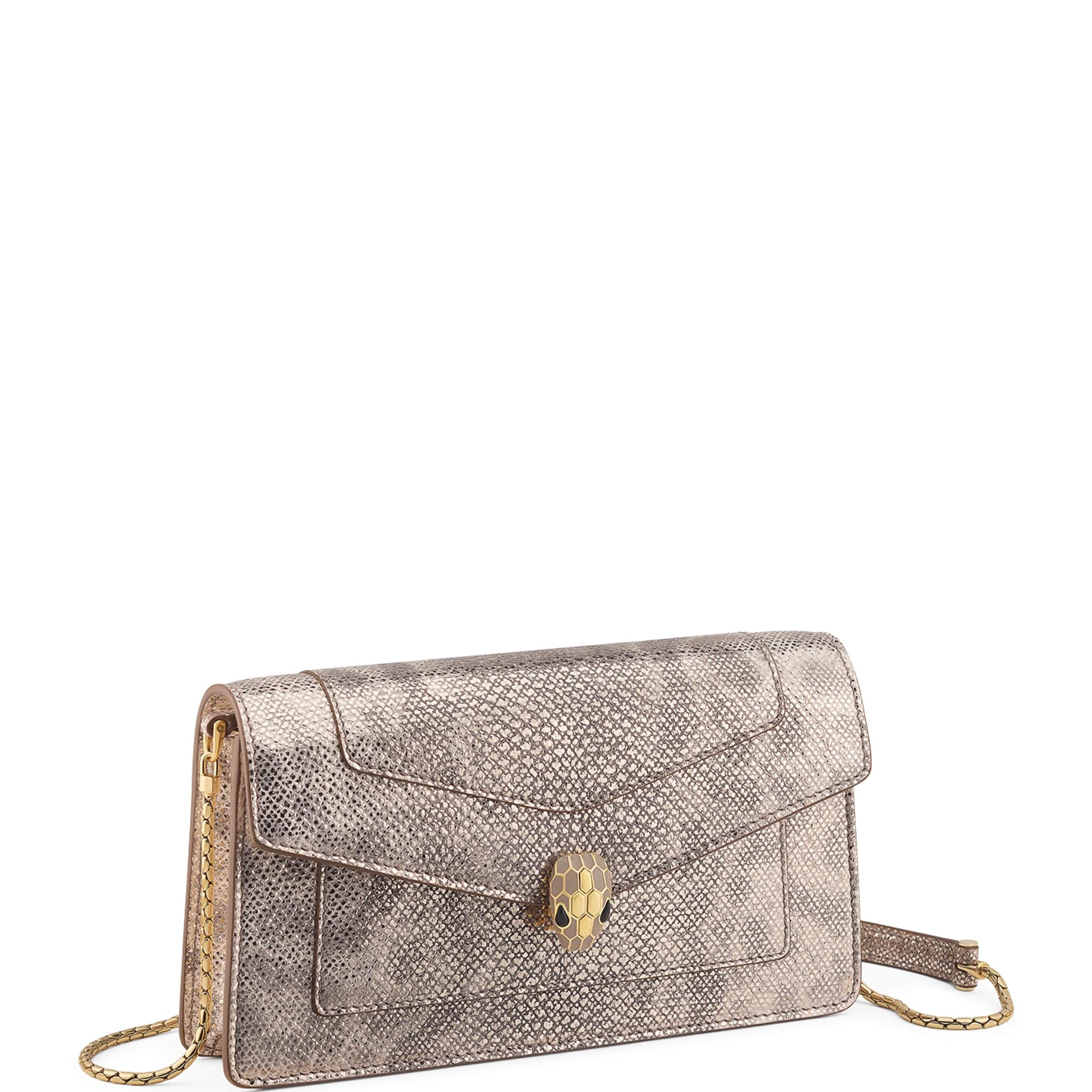 Beige Karung Leather Serpenti Forever Chain Pochette