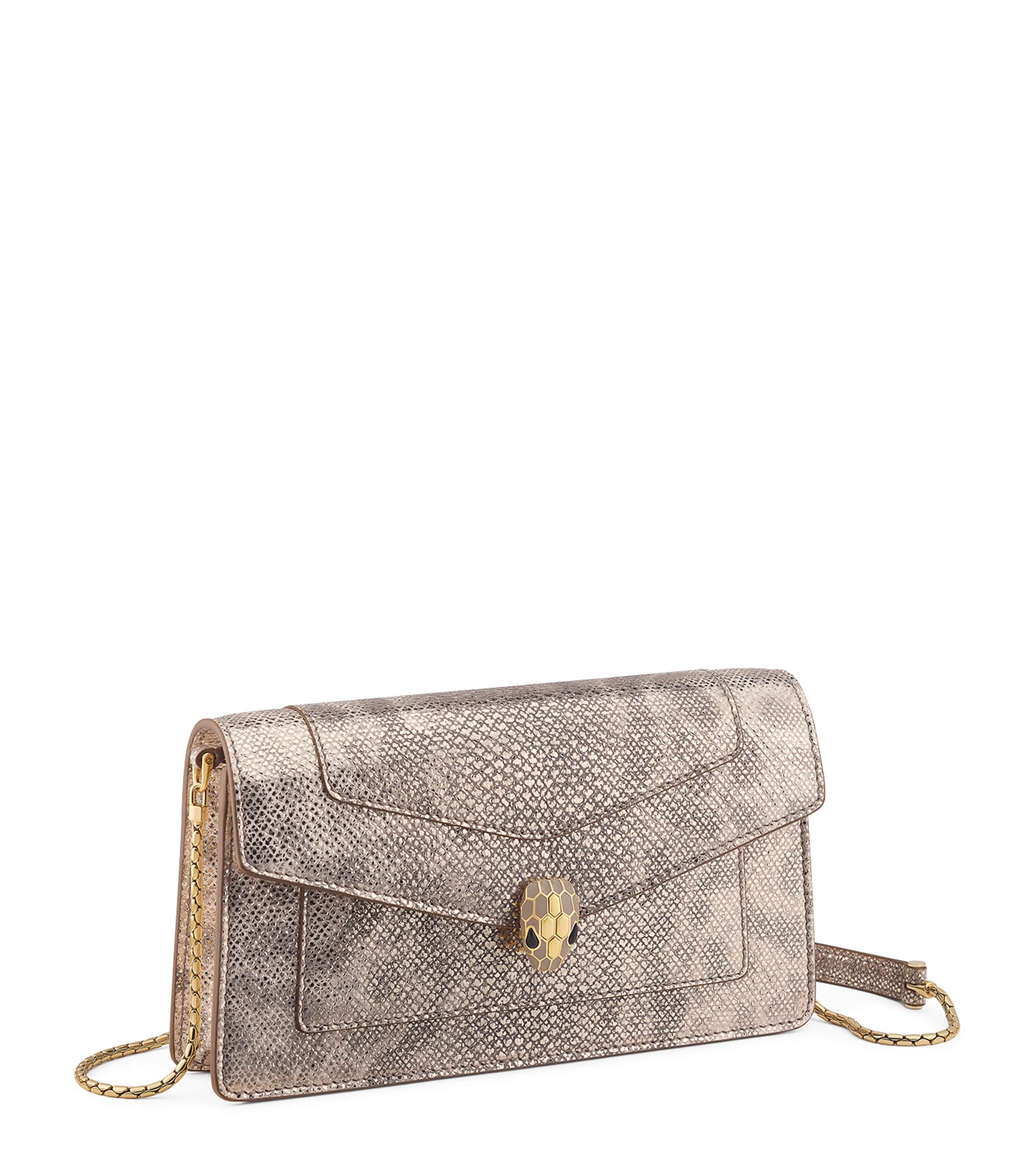 Beige Karung Leather Serpenti Forever Chain Pochette