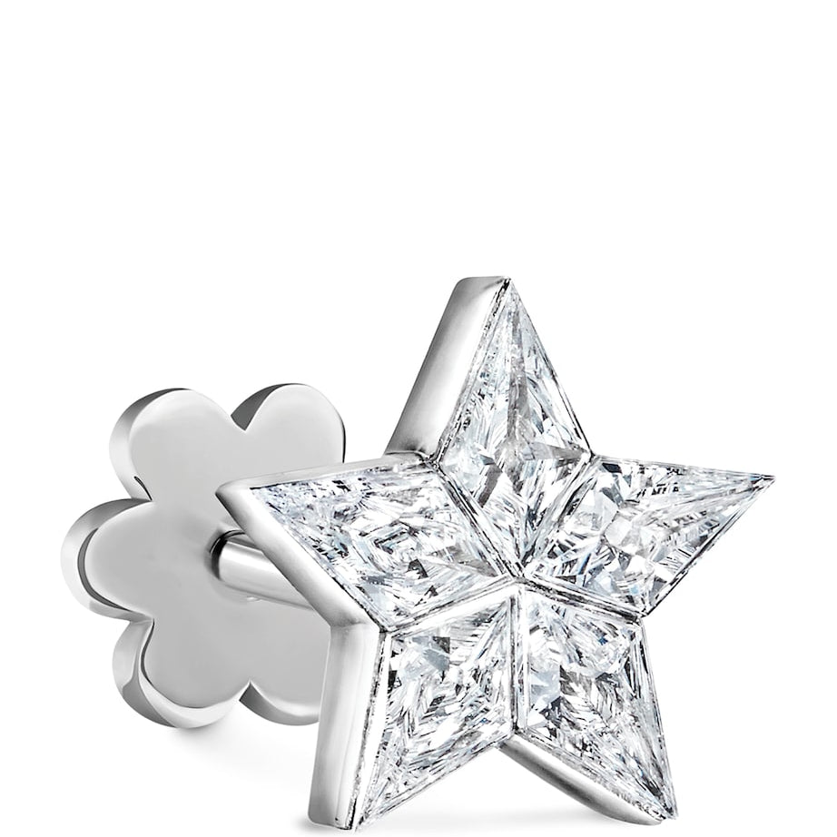 White Gold Invisible Set Diamond Star Threaded Stud Earring (9mm)