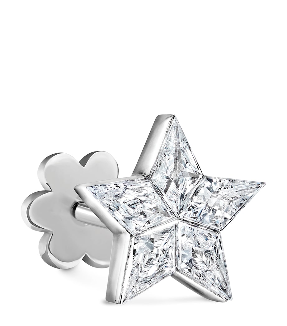 White Gold Invisible Set Diamond Star Threaded Stud Earring (9mm)