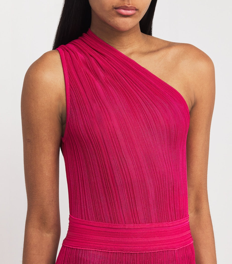 VALENTI Pink Knitted One-Shoulder Maxi Dress
