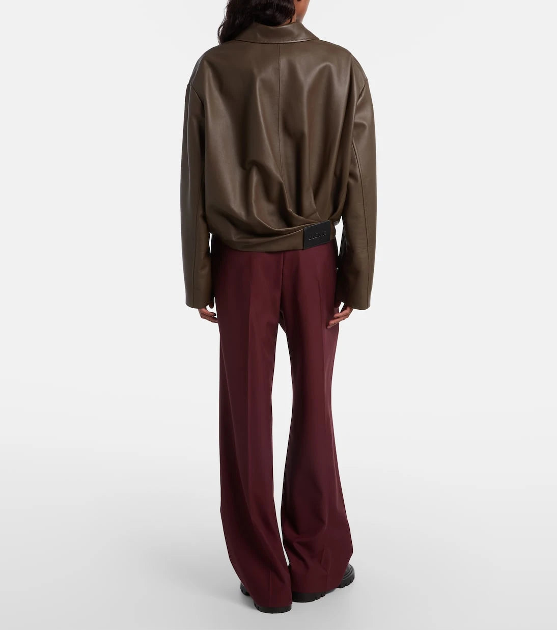 Loewe - Leather-trimmed wool wide-leg pants