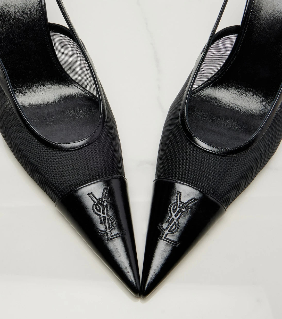 Saint Laurent - Renée mesh and leather slingback pumps