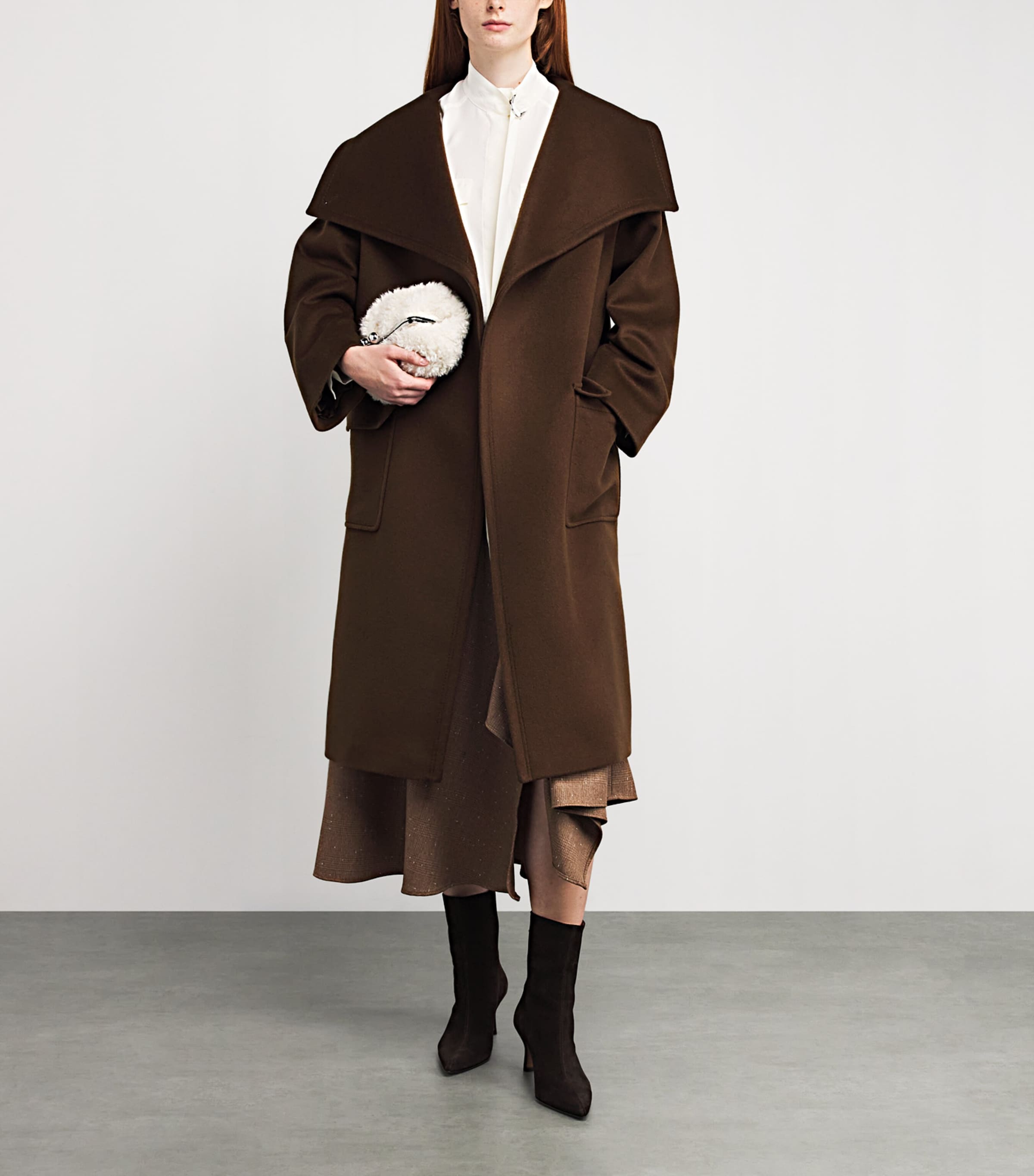 Brown Wool-Cashmere Wrap Coat