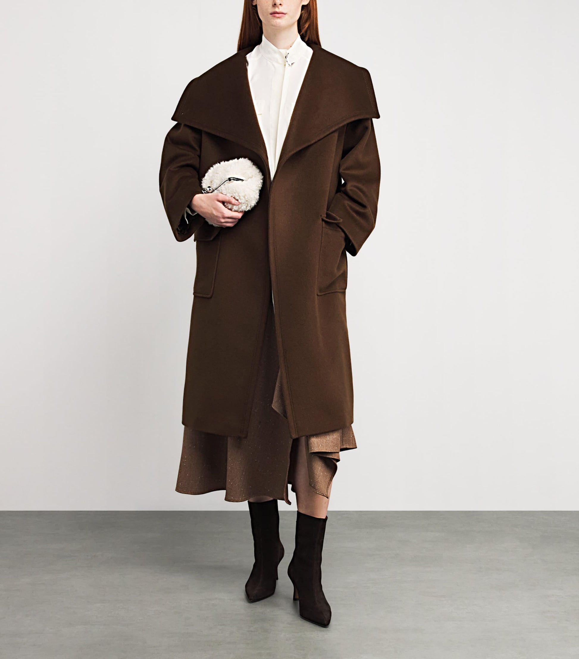 Brown Wool-Cashmere Wrap Coat