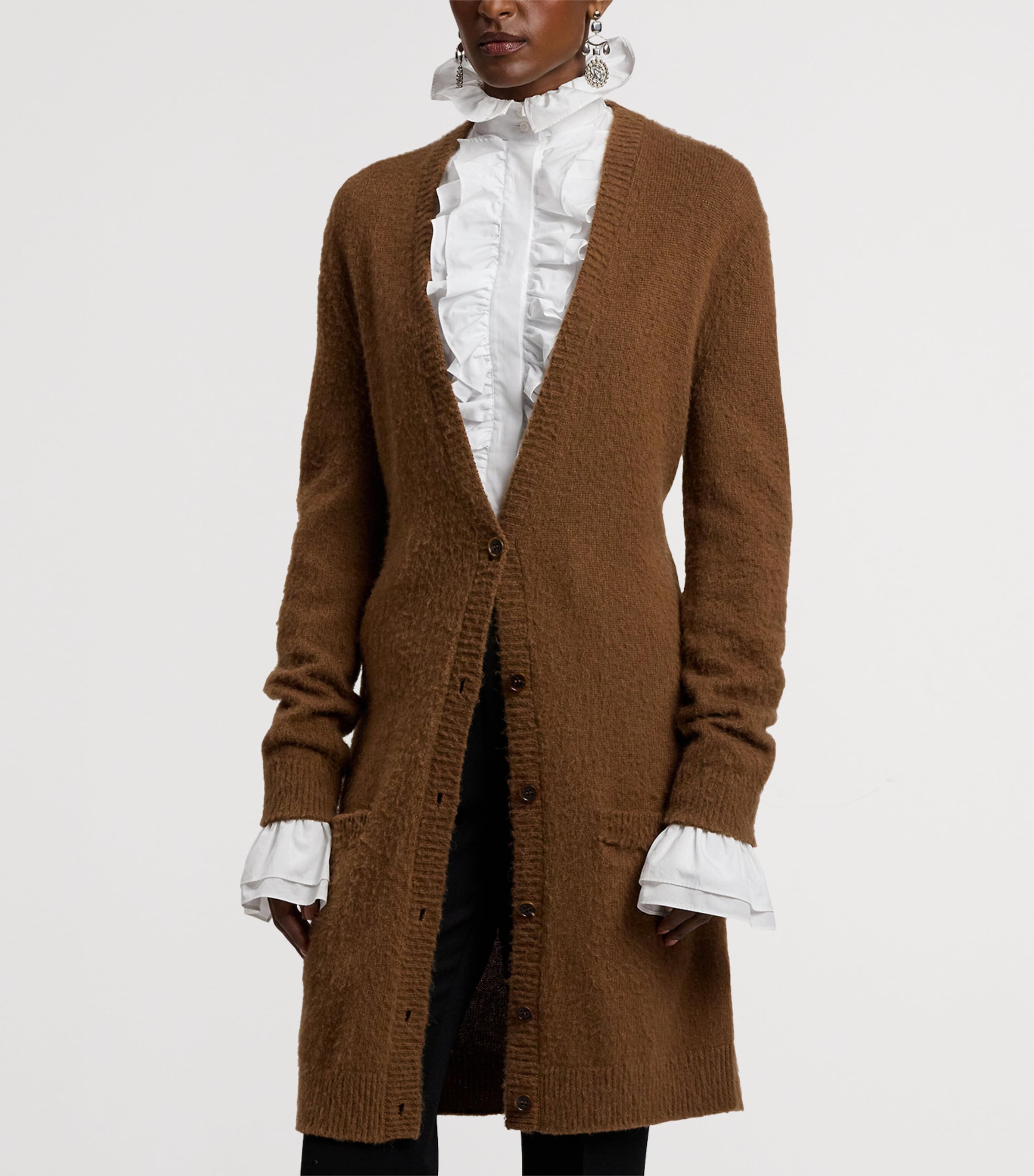 Brown Cashmere-Alpaca Long Cardigan