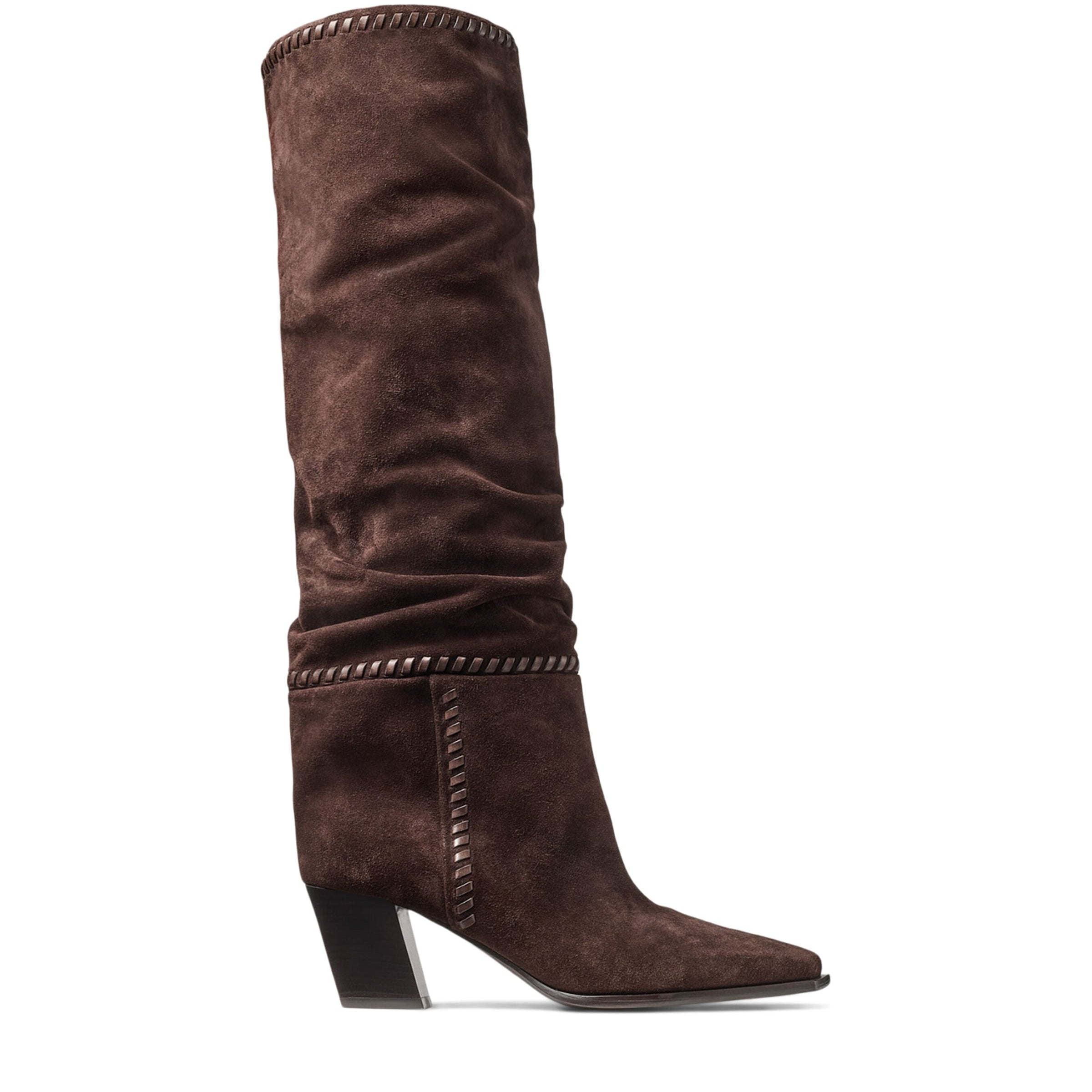 Jimmy Choo Brown Hart Stitch 60 Suede Knee-High Boots