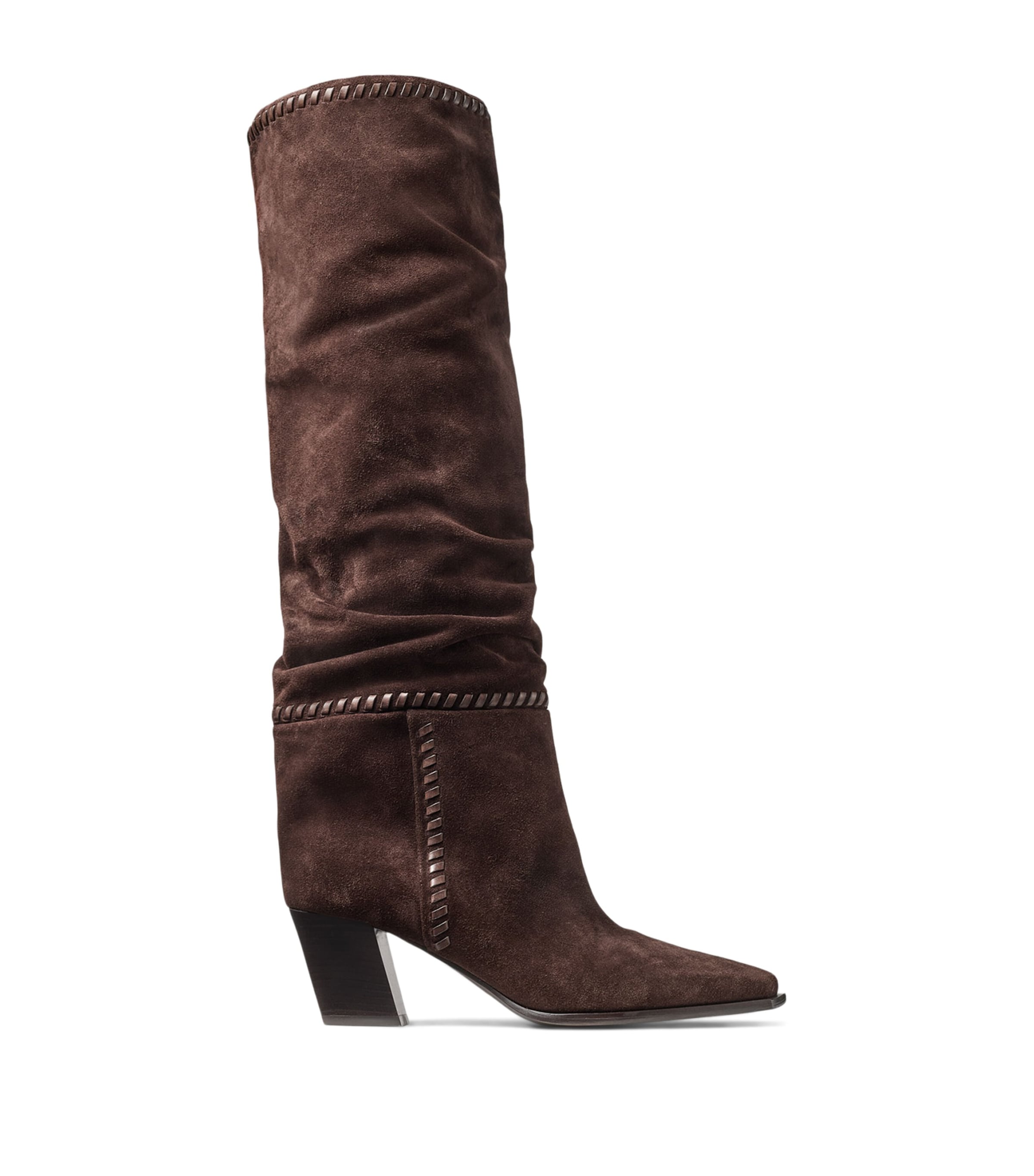 Jimmy Choo Brown Hart Stitch 60 Suede Knee-High Boots