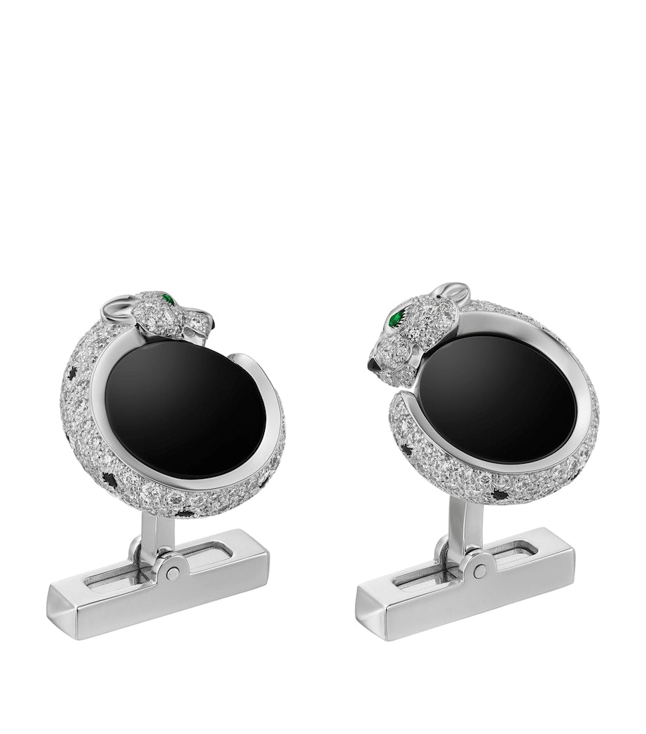 White Gold, Diamond and Emerald Panthère de Cartier Cufflinks