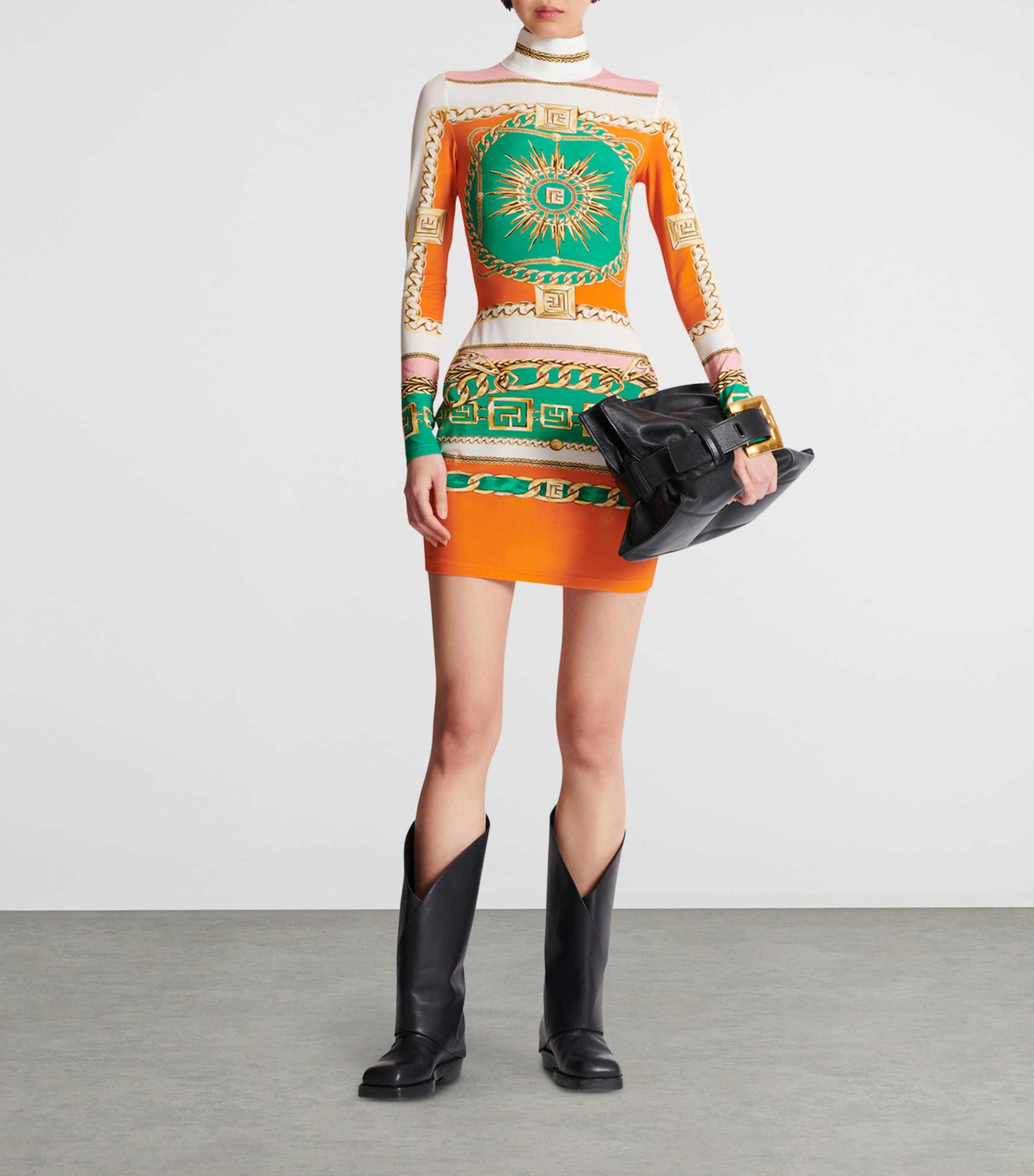 Balmain Multi Jersey Printed High-Neck Mini Dress