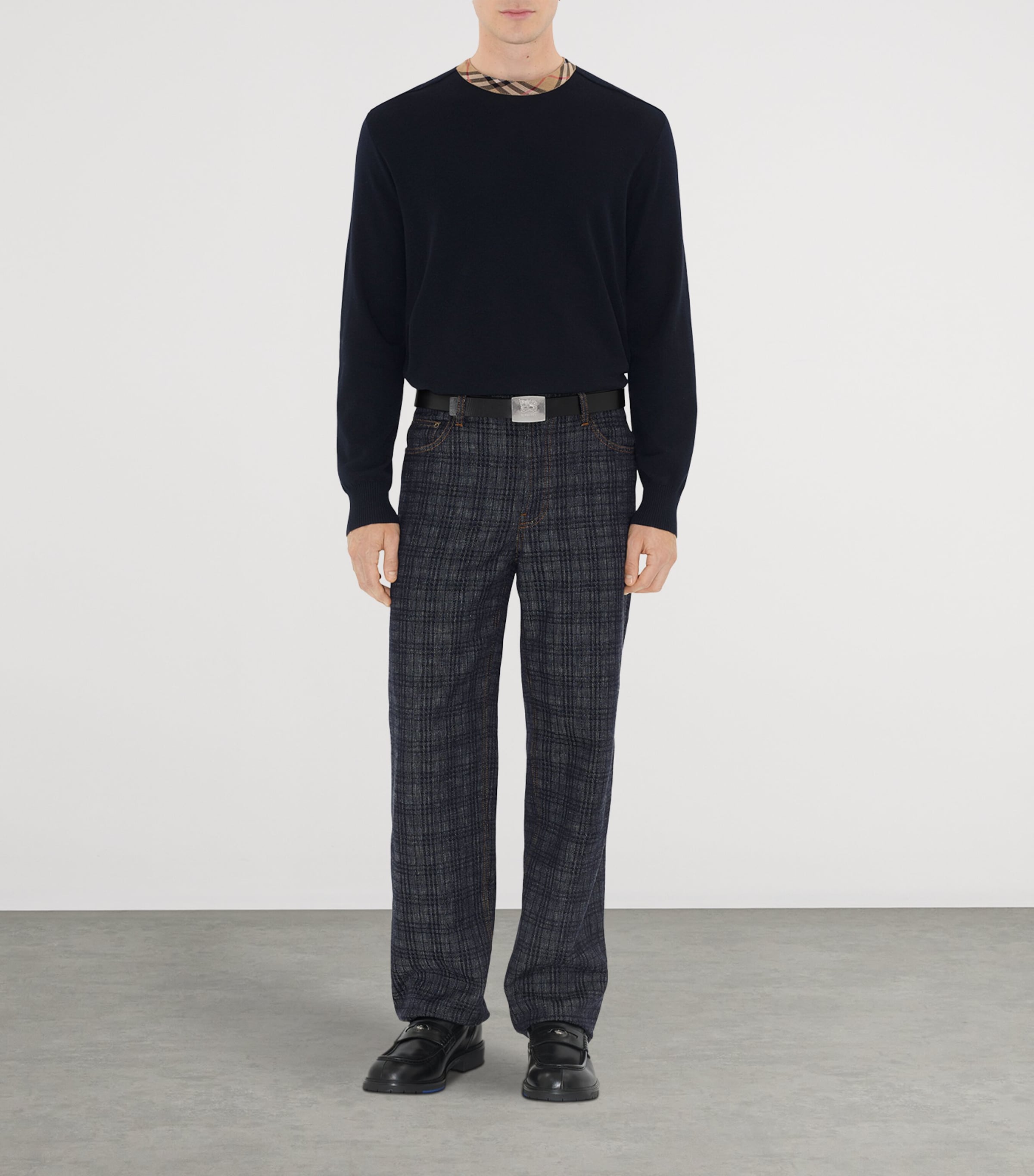 Burberry Black Wool Check-Trim Sweater