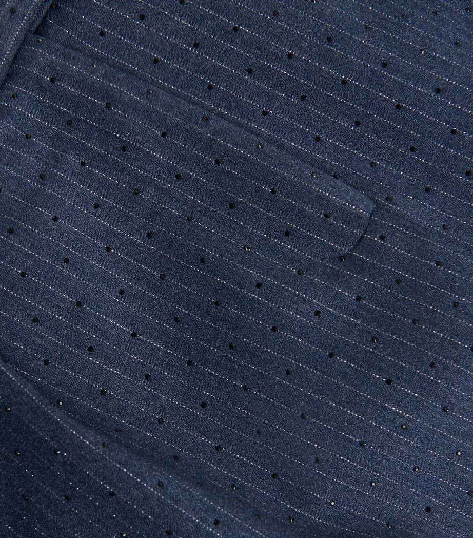 Blue Stripe Rhinestone-Embellished Shorts