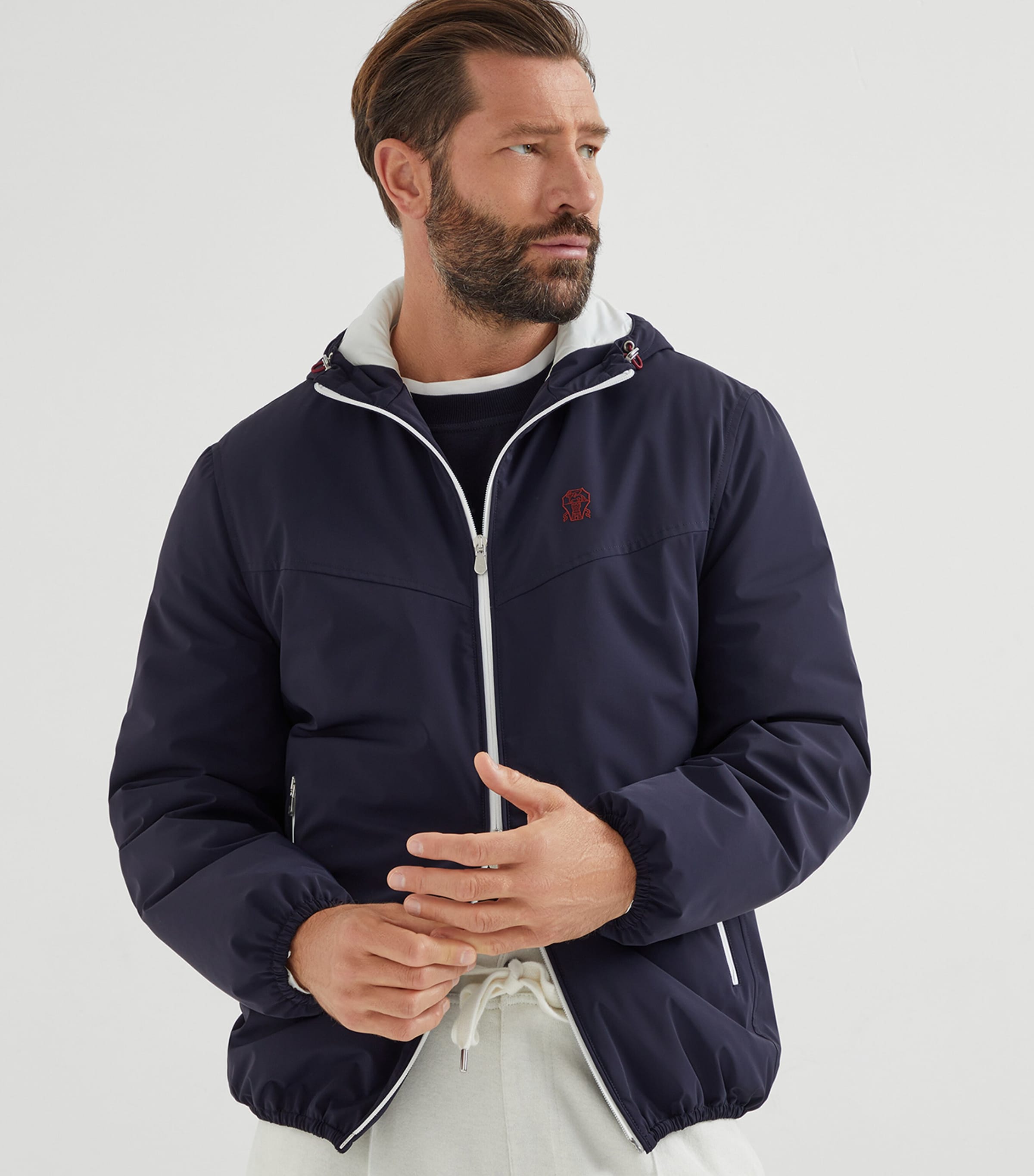 Blue Bonded Taffeta Logo Jacket