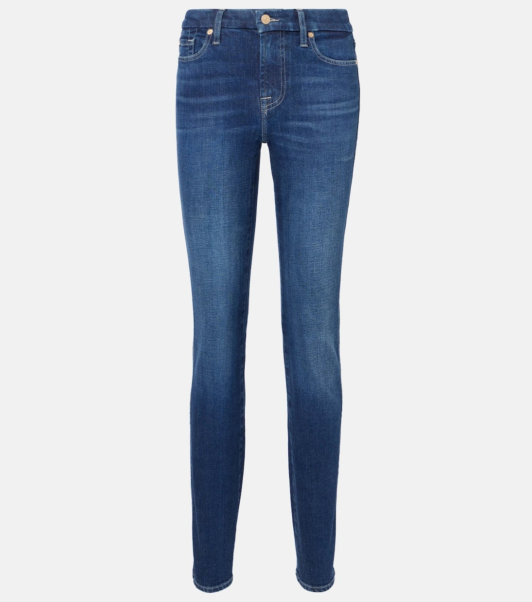 7 For All Mankind - بنطلون جينز كيمي بقصة مستقيمة وخصر مرتفع