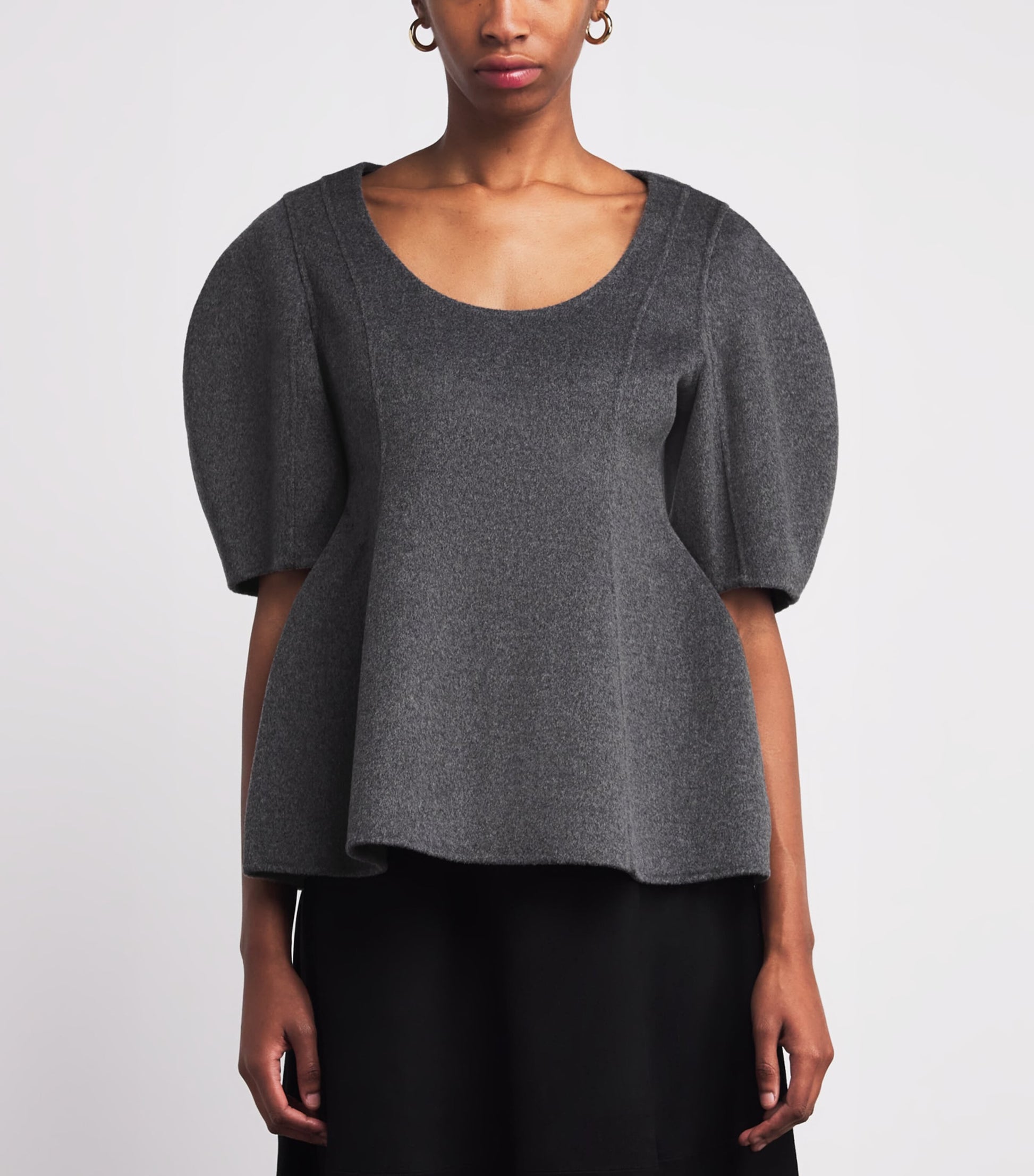 Róhe Grey Wool-Cashmere Peplum Top