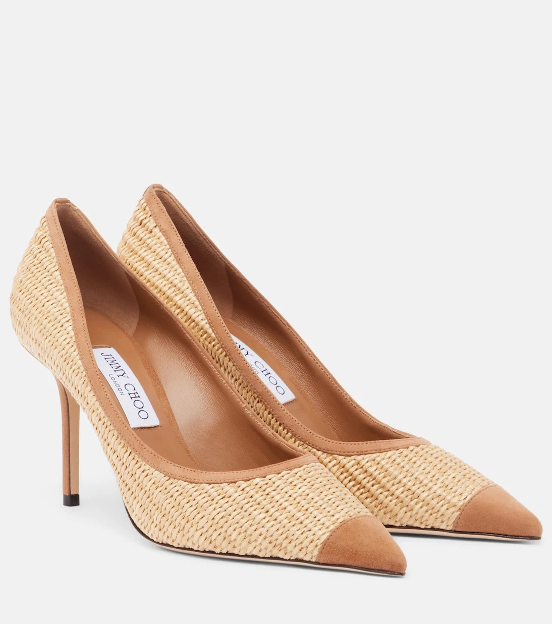 Jimmy Choo - Love suede-trimmed raffia pumps