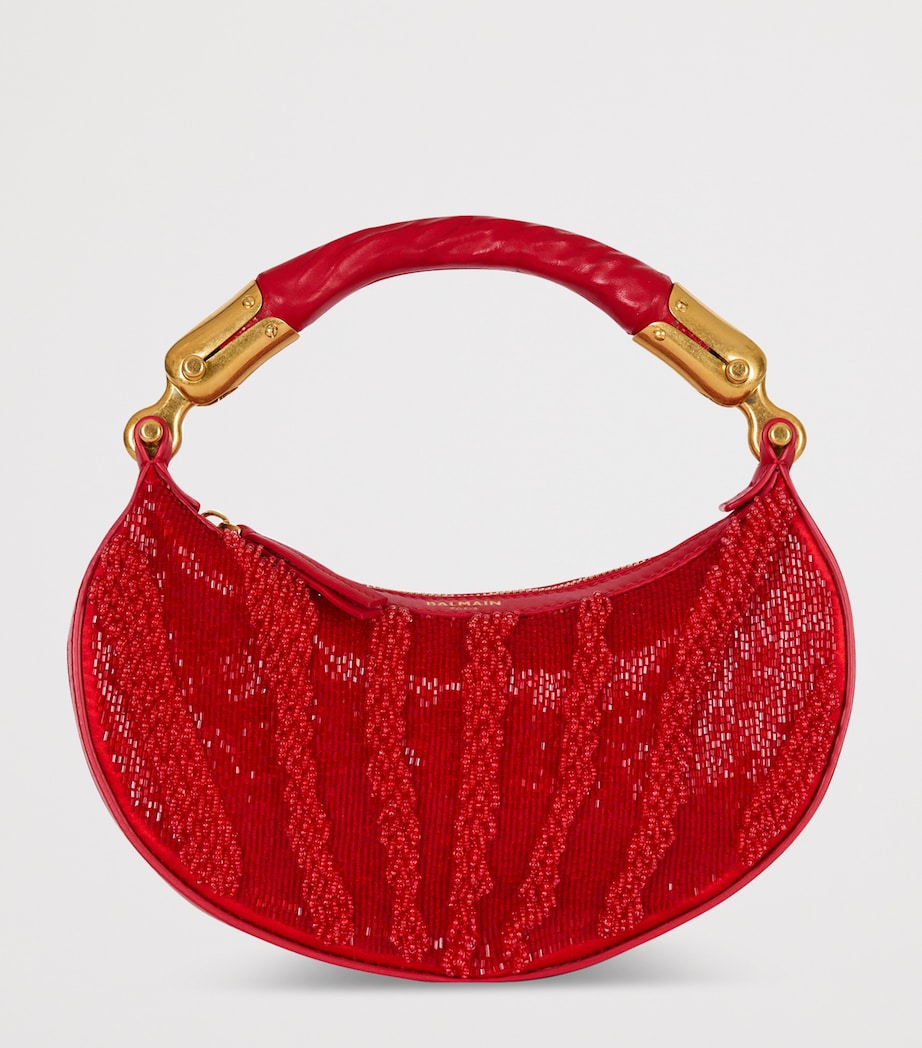 Balmain Red Mini Zebra-Print Ebene Top-Handle Bag