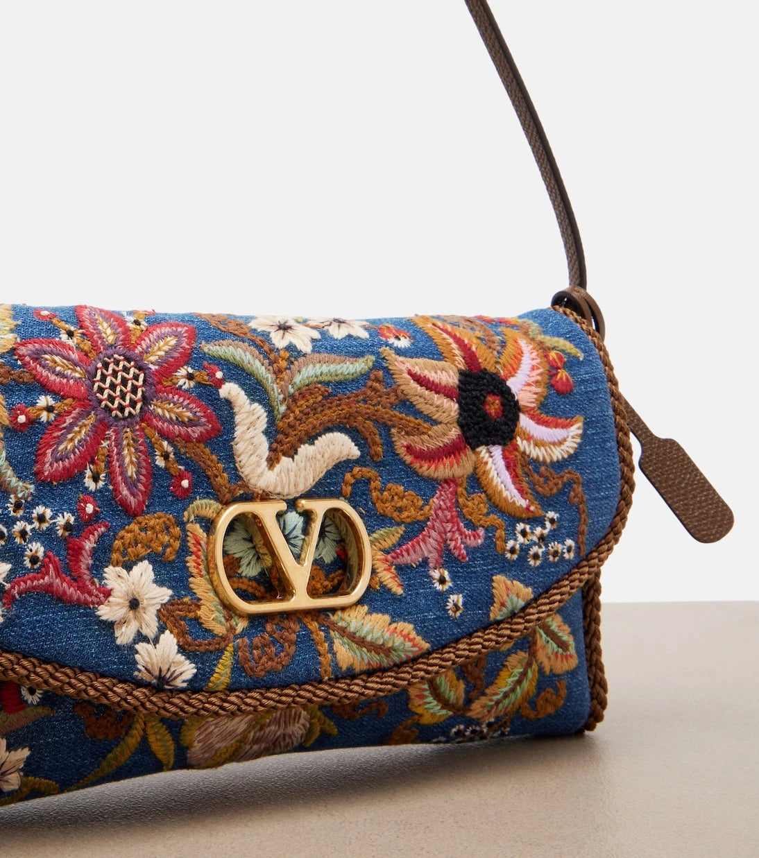 Valentino Garavani - DeVain Small embroidered denim shoulder bag