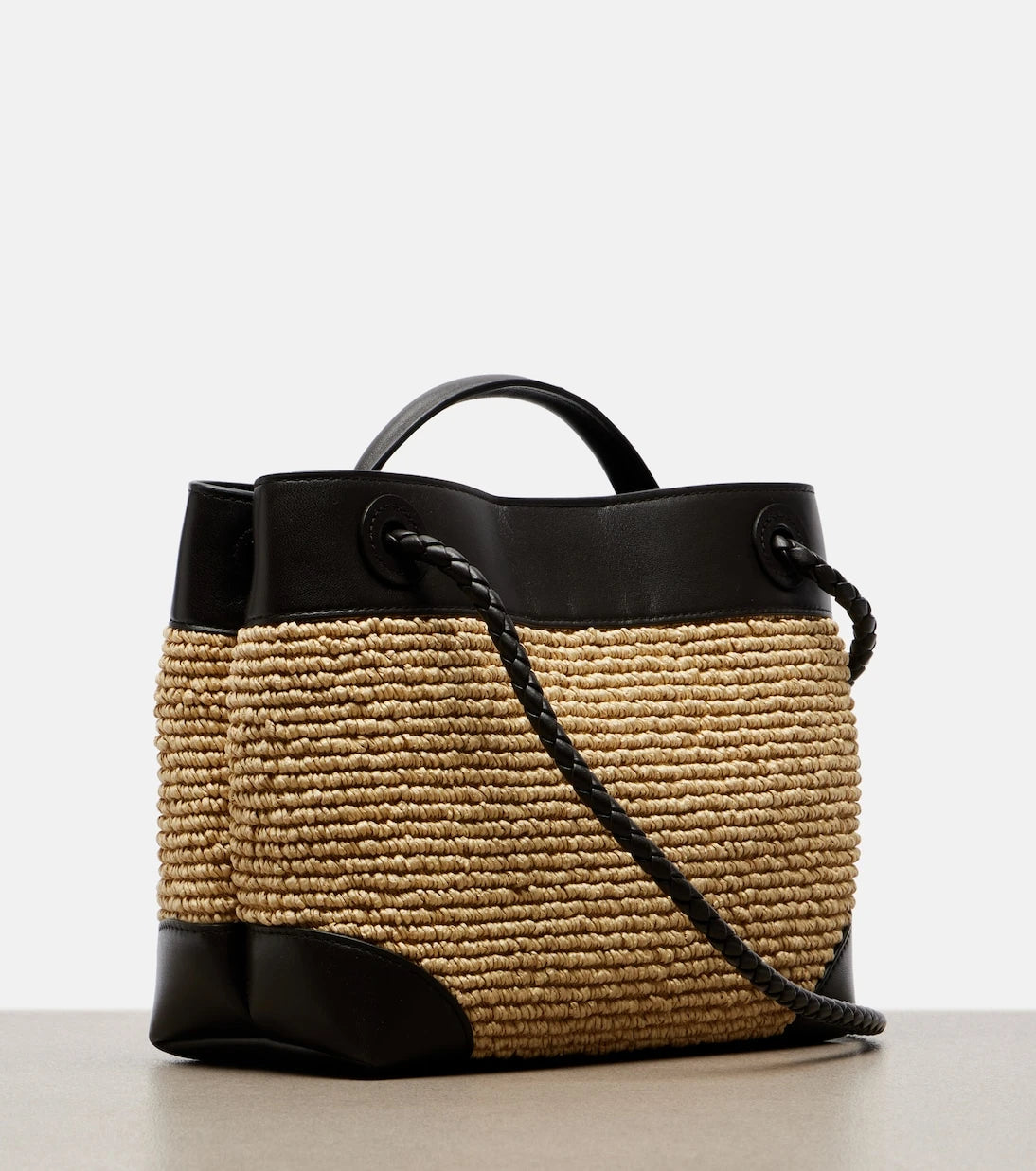 Bottega Veneta - Andiamo Small leather and raffia top-handle bag