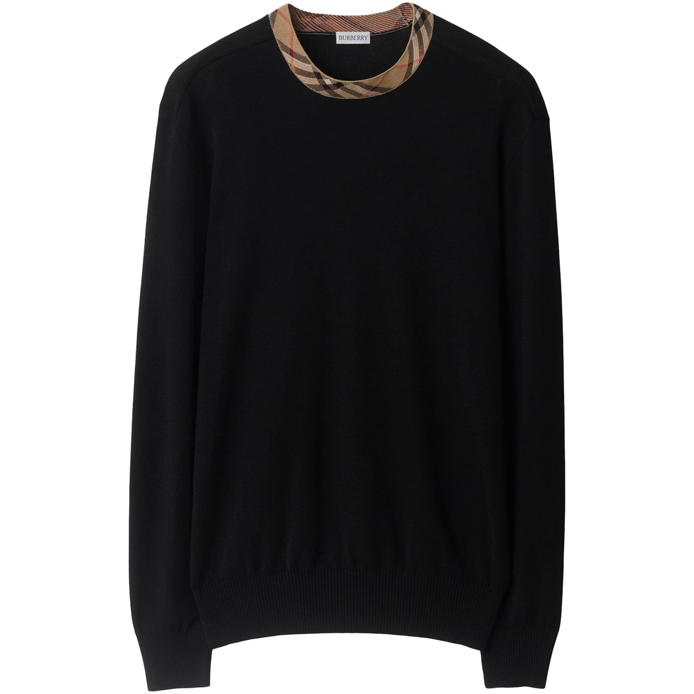 Burberry Black Wool Check-Trim Sweater