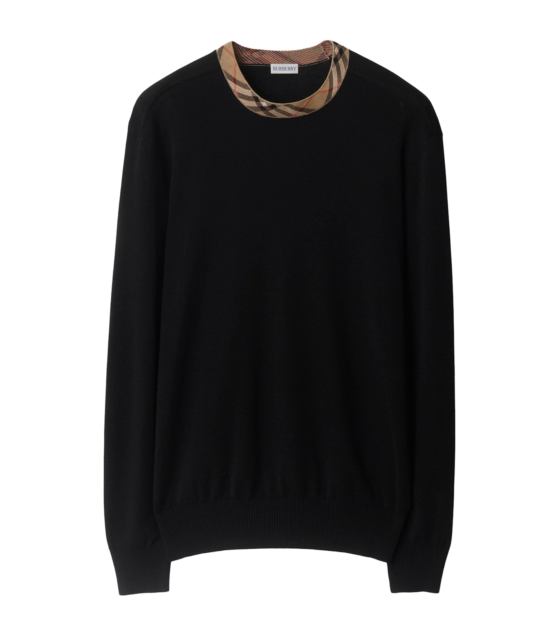 Burberry Black Wool Check-Trim Sweater