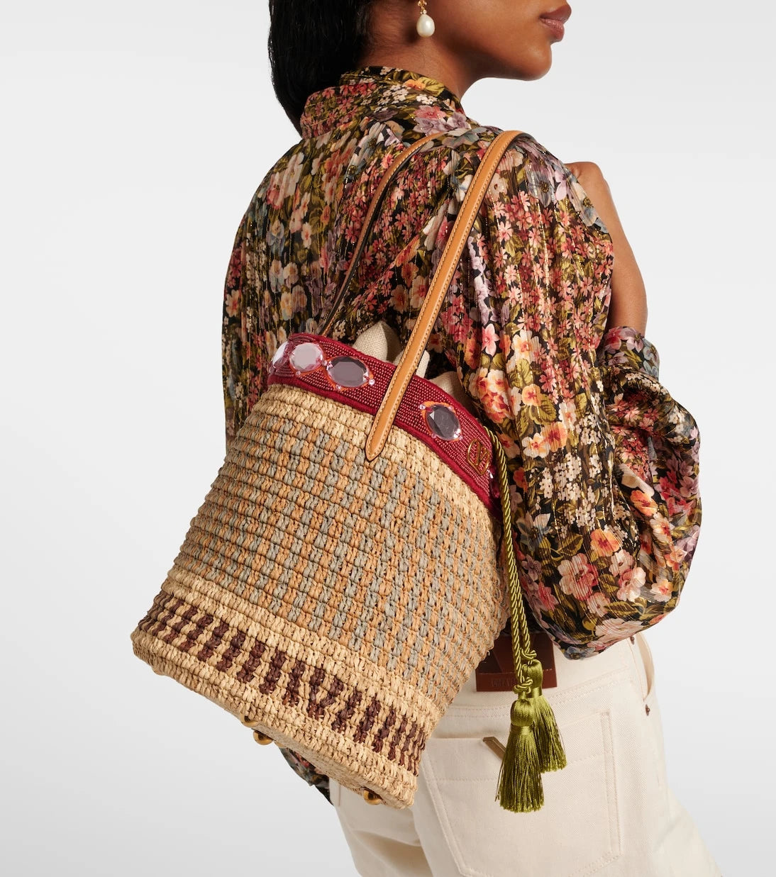Valentino Garavani - VLogo Large embellished raffia bucket bag