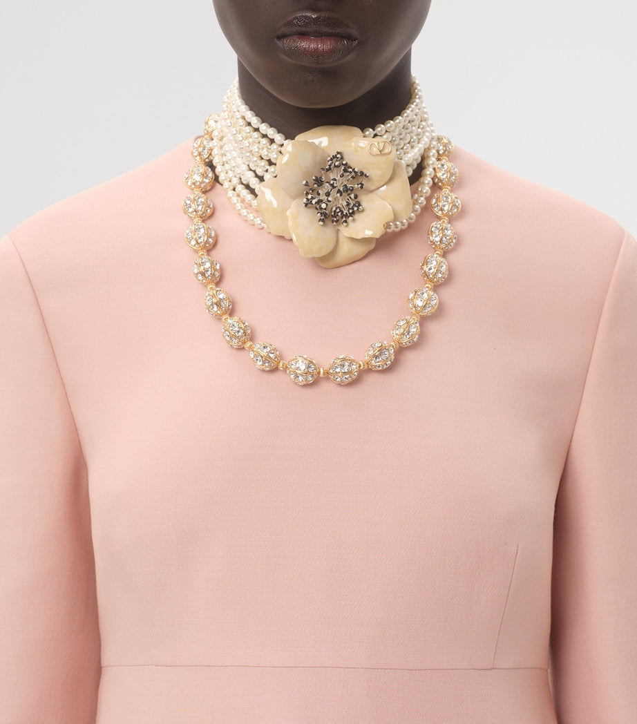 Valentino Pink Wool-Silk Floral-Sleeve Midi Dress