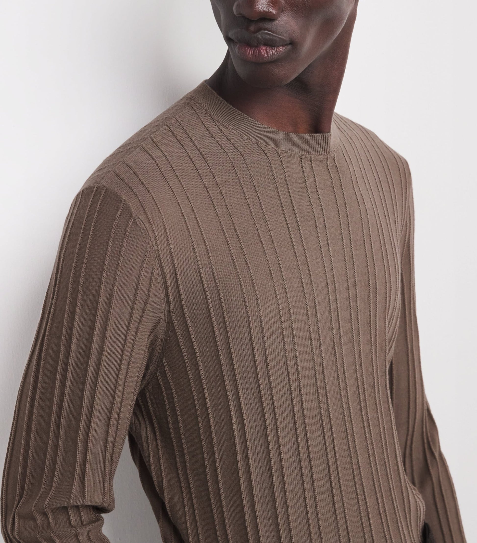 Emporio Armani Brown Virgin Wool Jacquard Stripe Sweater