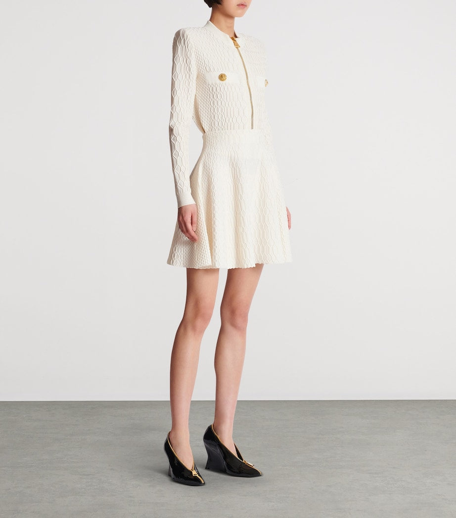 Balmain White Crocodile-Knit Flared Midi Skirt