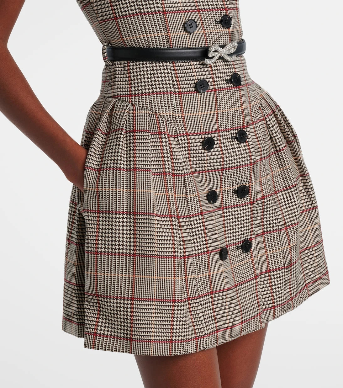 Self-Portrait - Houndstooth wool-blend twill minidress