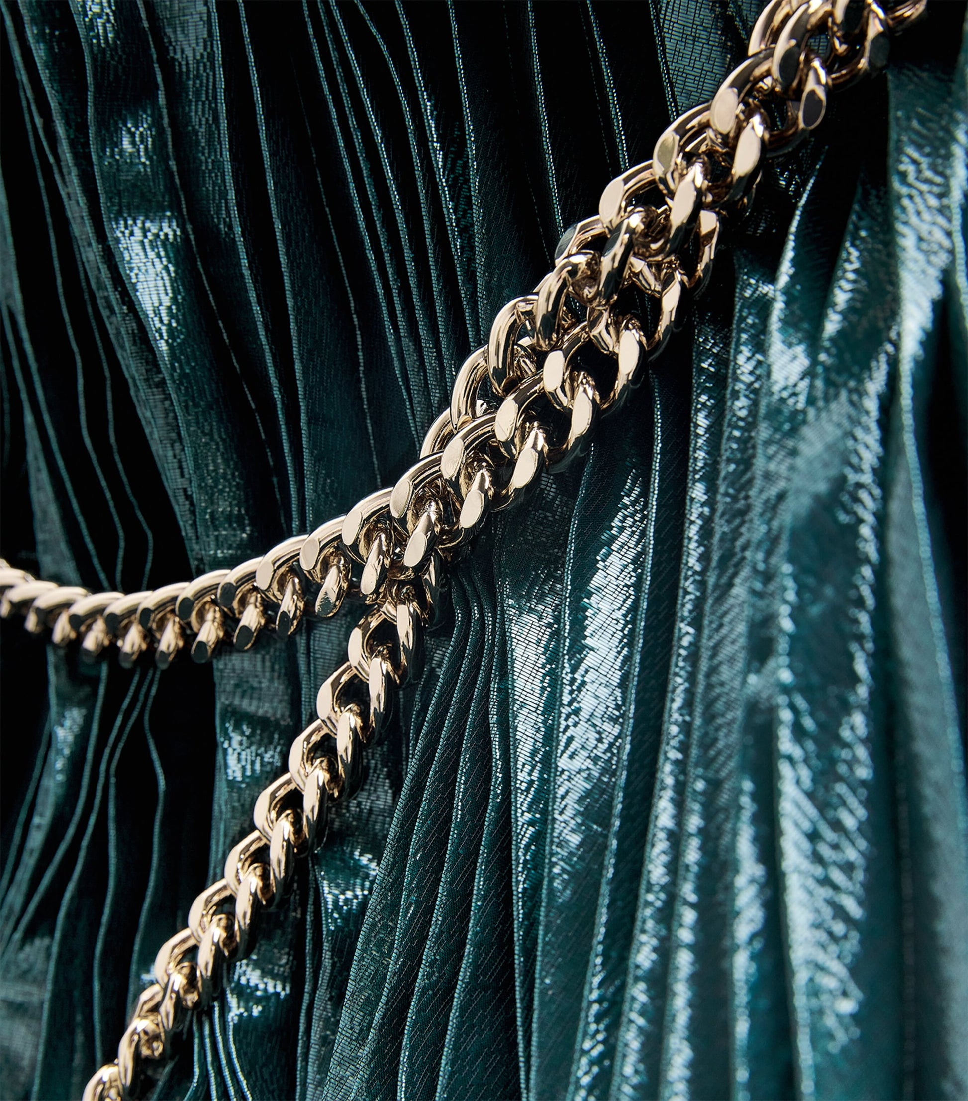 Self-Portrait Green Metallic Pussybow Maxi Dress