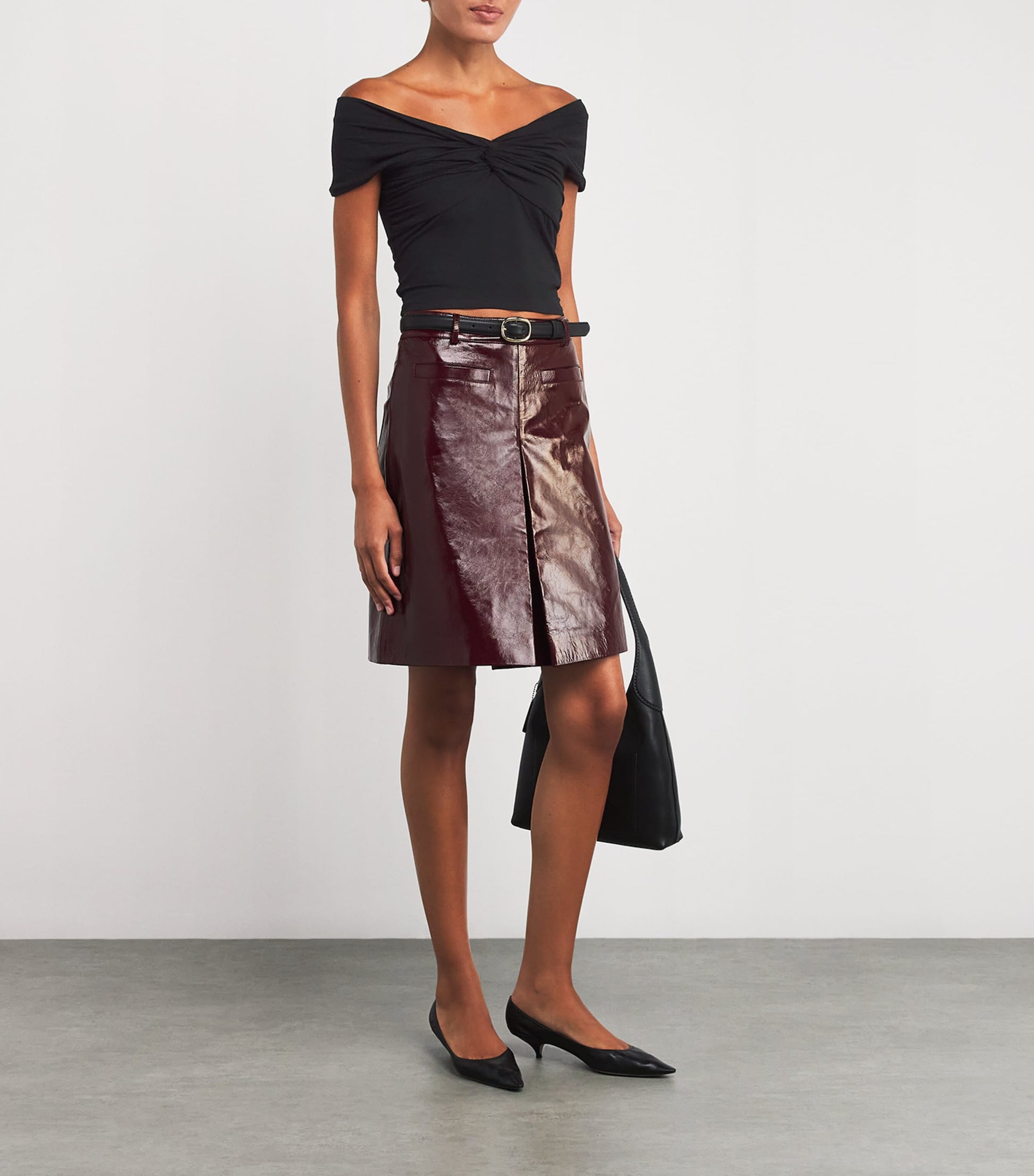 Good American Black Stretch-Jersey Twist Off Crop Top