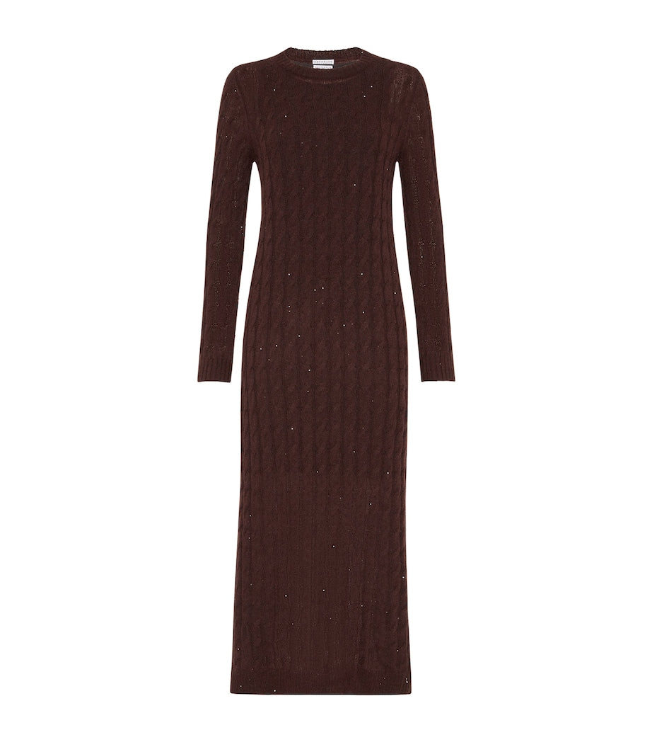 Brunello Cucinelli Brown Cable-Knit Maxi Dress