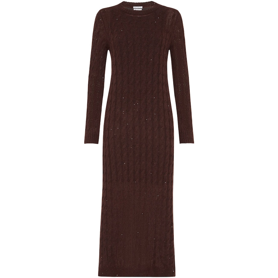 Brunello Cucinelli Brown Cable-Knit Maxi Dress