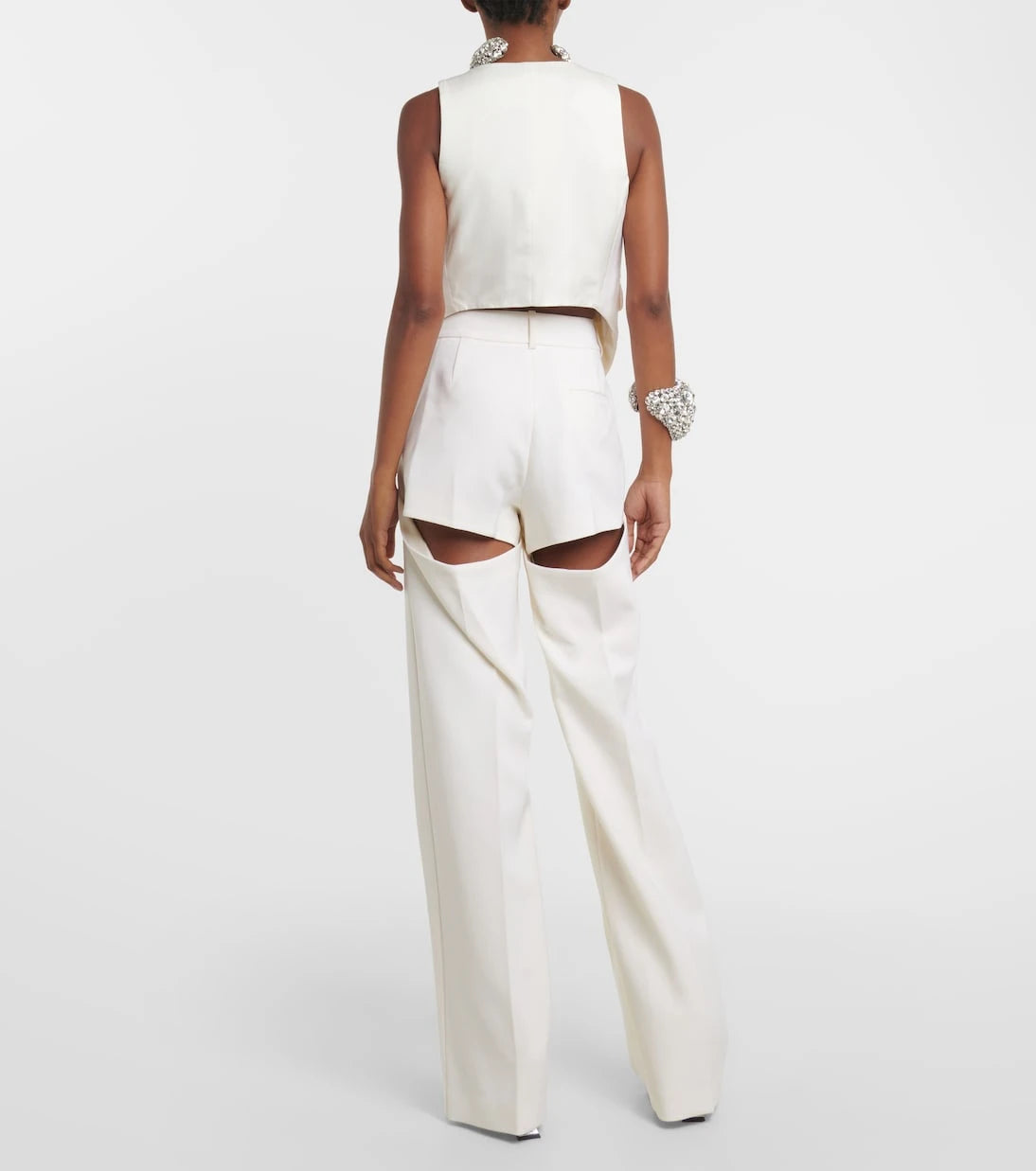 Area - Embellished cutout wool flared pants