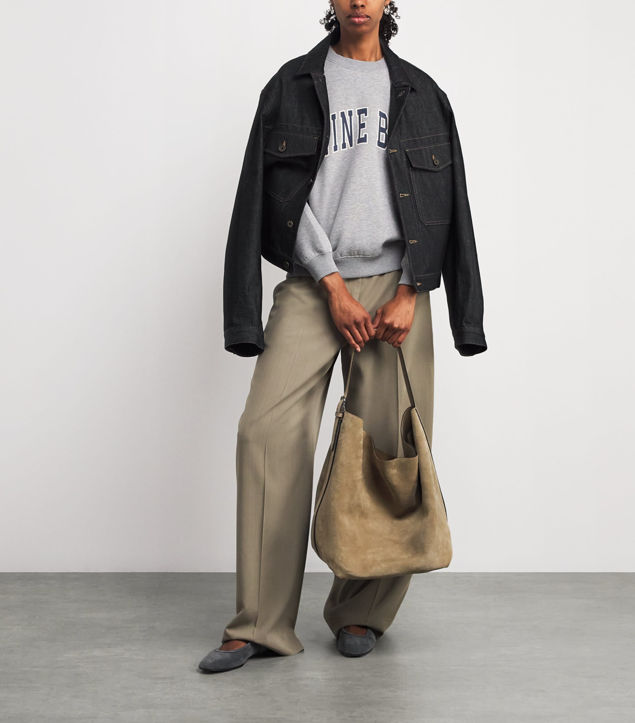 ANINE BING Grey Cotton-Blend Spencer Sweatshirt