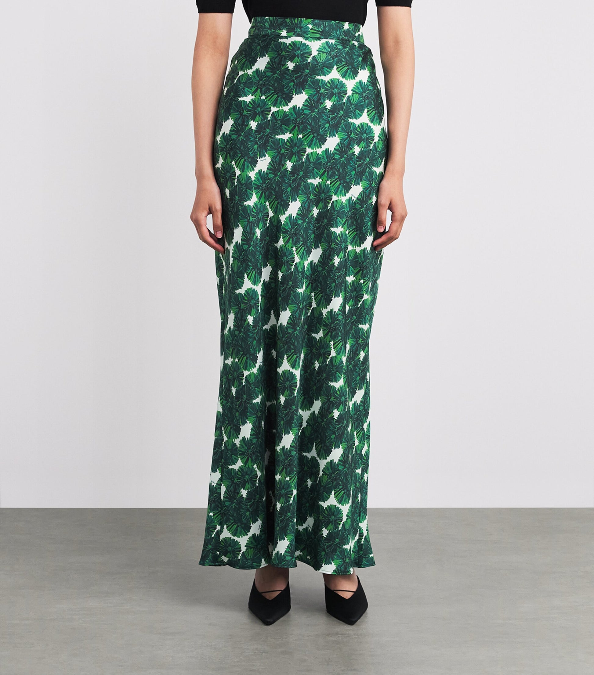 Green Silk Printed Maxi Skirt