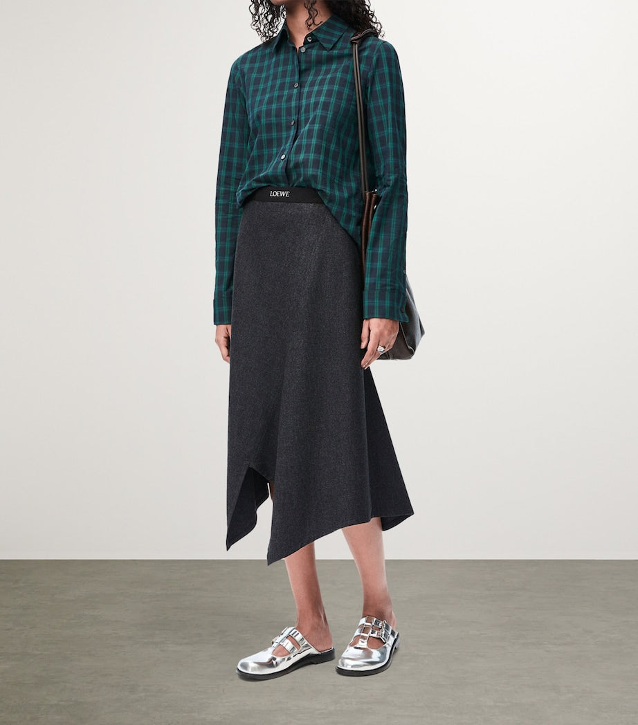 Black Wool-Blend Asymmetric Midi Skirt