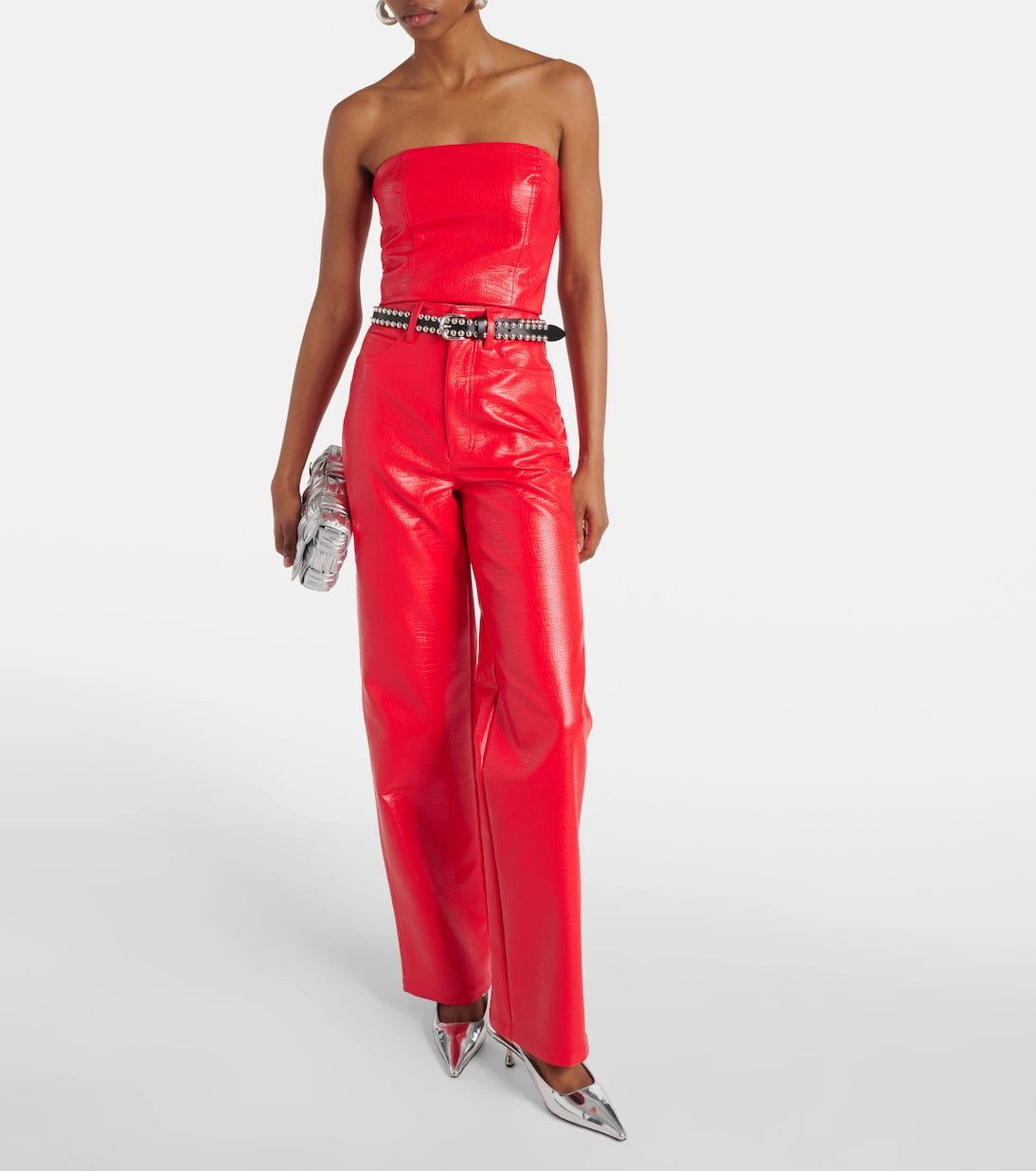 Rotate - Croc-effect faux leather crop top