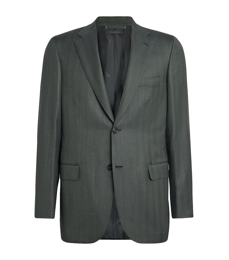 Green Cashmere-Silk Herringbone Blazer