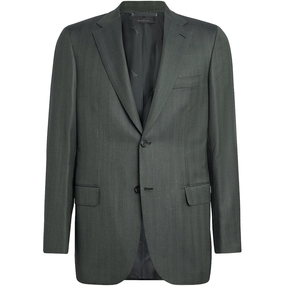 Green Cashmere-Silk Herringbone Blazer