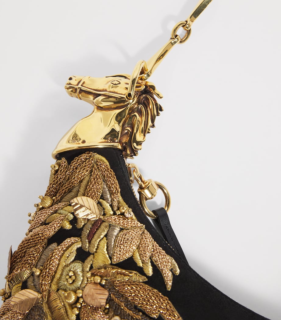 Chloé Black Suede Embellished Horse Shoulder Bag