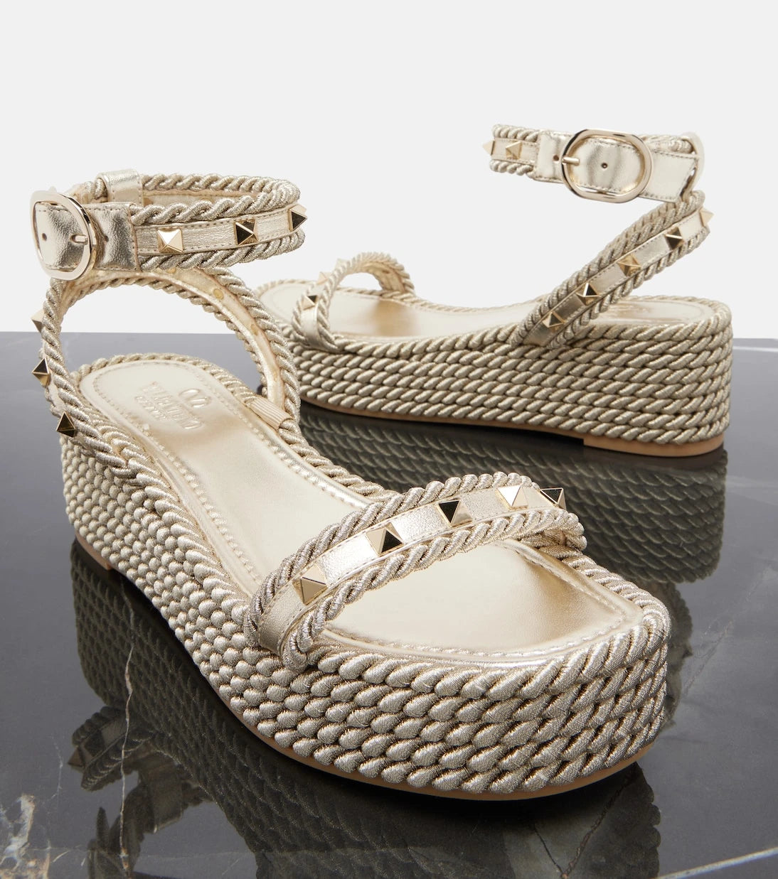 Valentino Garavani - Rockstud Torchon leather espadrille sandals