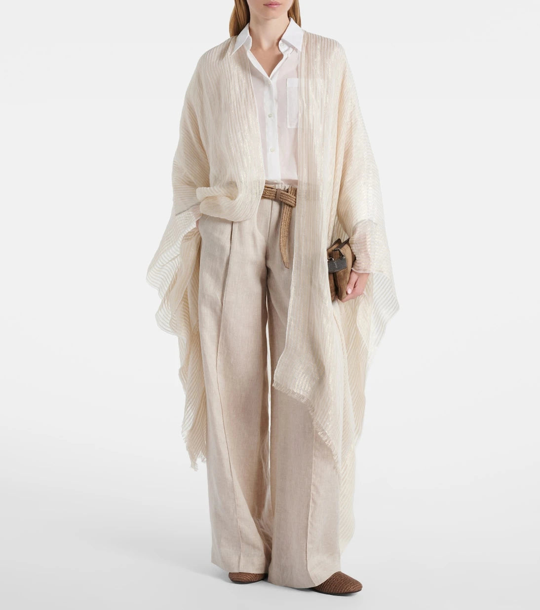 Brunello Cucinelli - Fringed linen-blend cape