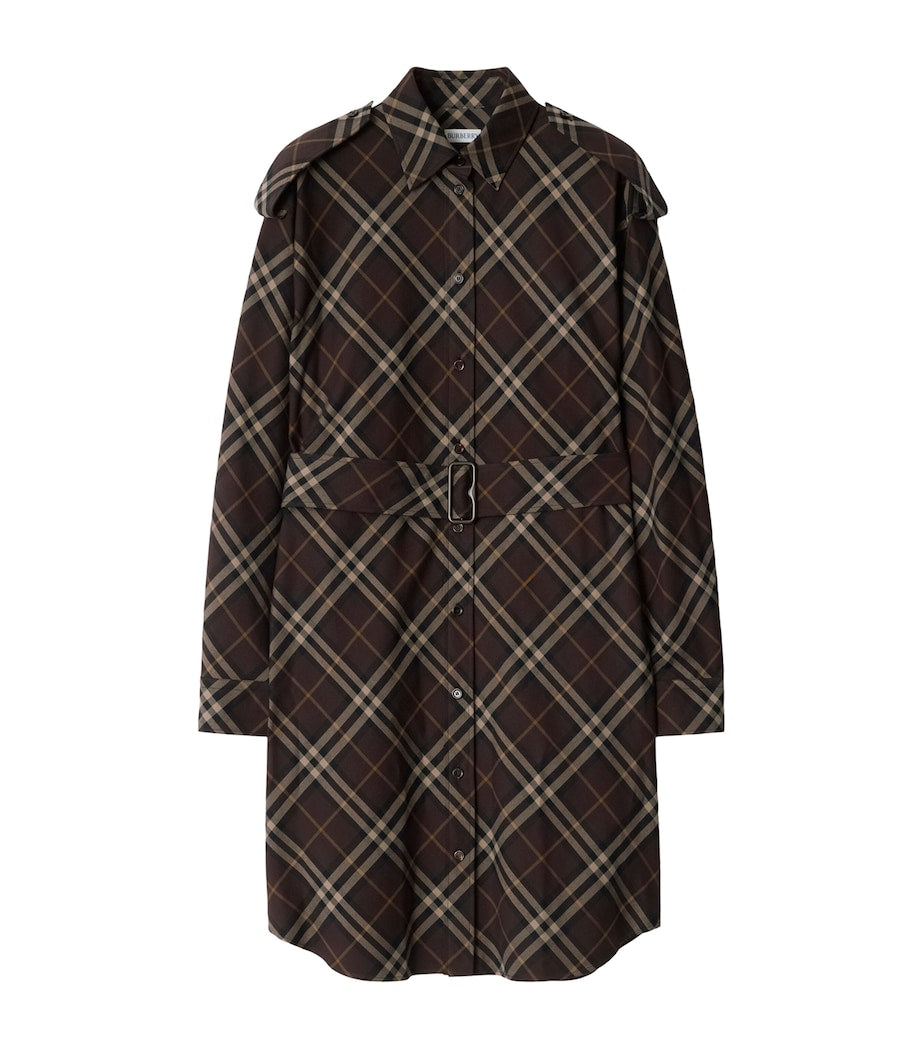 Burberry Brown Cotton Check Mini Shirt Dress