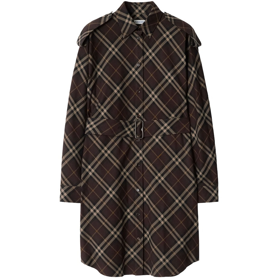 Burberry Brown Cotton Check Mini Shirt Dress