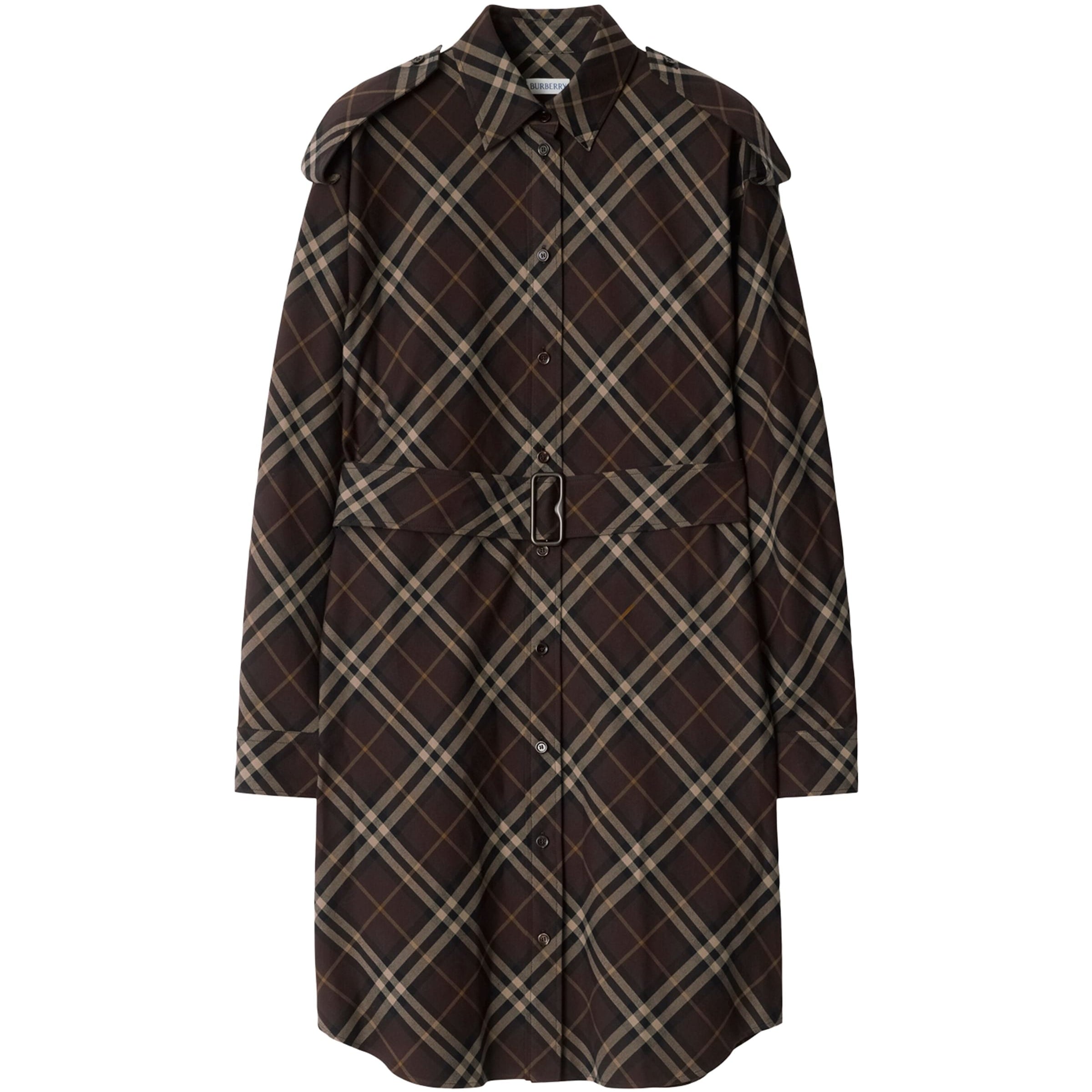 Burberry Brown Cotton Check Mini Shirt Dress