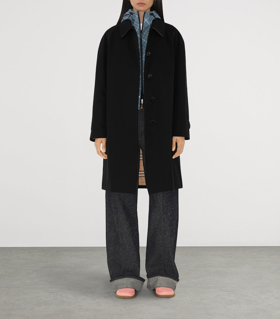 Burberry Black Gabardine Mid-Length Camden Heritage Car Coat