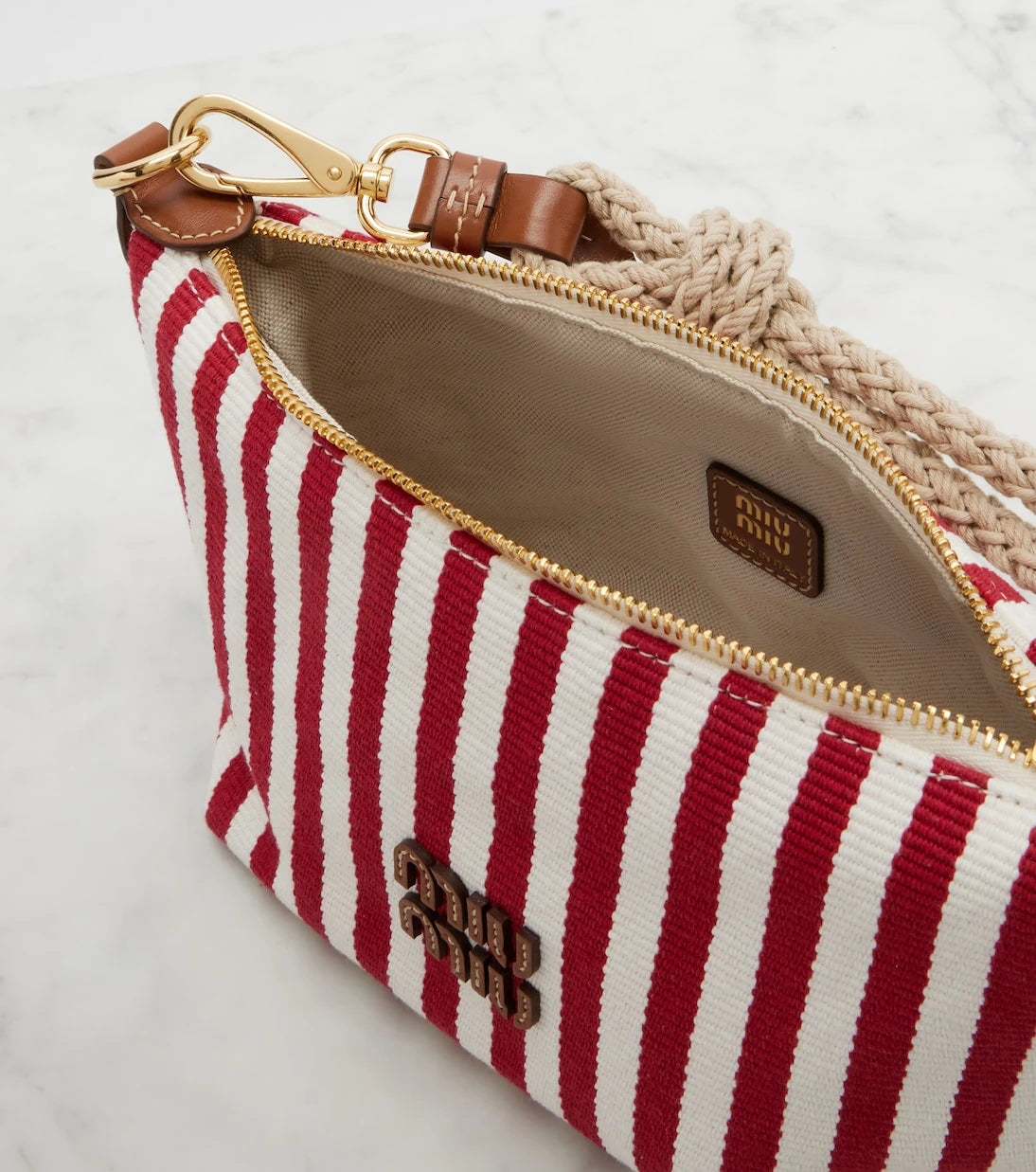 Miu Miu - Striped leather-trimmed top-handle bag
