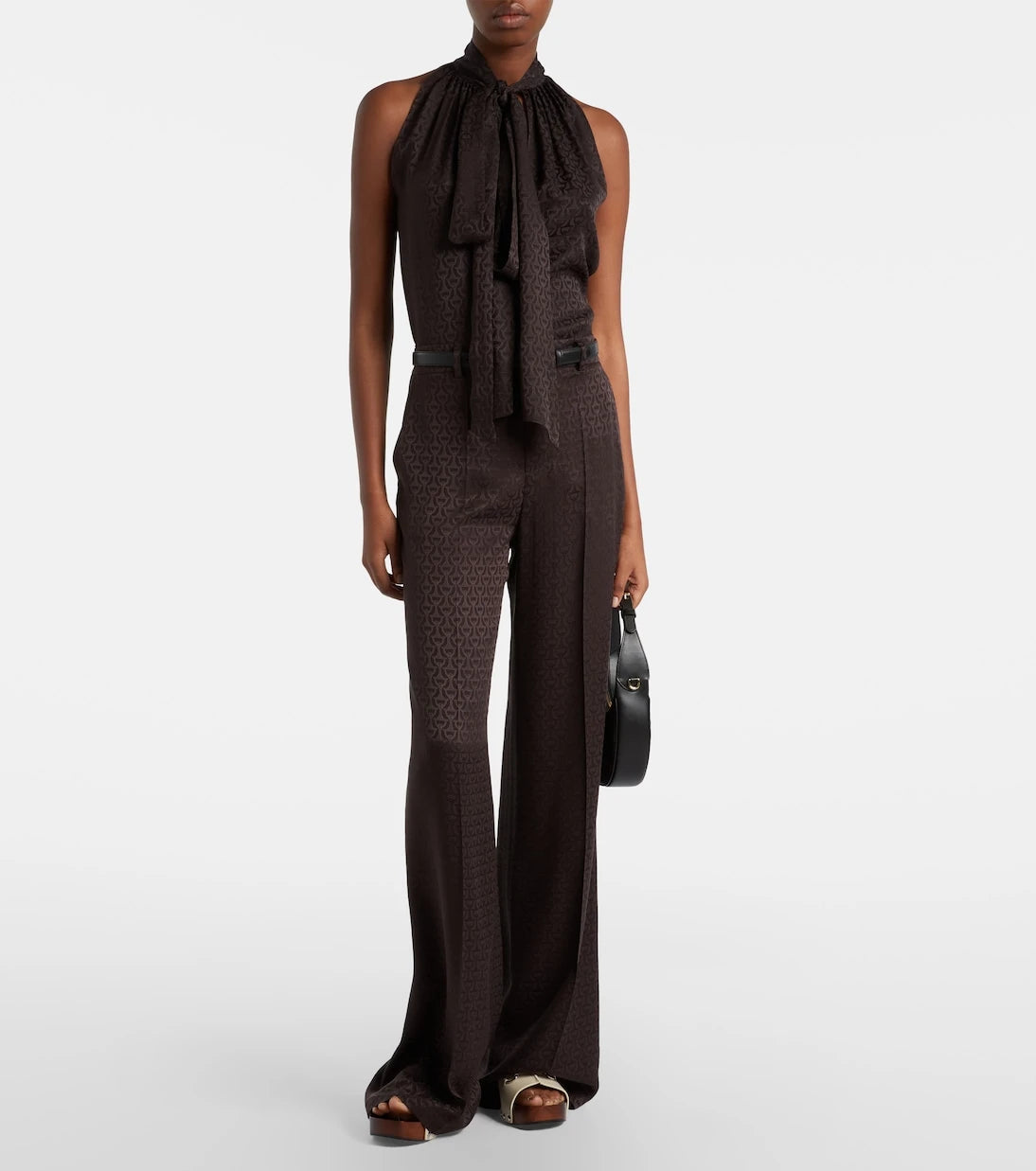 Gucci - Horsebit tie-neck silk jacquard top